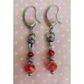 Earrings, Red Crystal Beads, Antique Nickel Ear Hooks, 69mm, 2pc