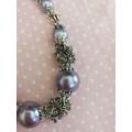 Necklace, Purple Glass Pearls, Nickel Findings, Toggle Clasp, 44cm