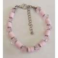 Cristia Bracelet, Pink Crystal Beads With Clay Disc`s, Nickel Findings, Lobster Clasp, 18cm+5cm, 1pc