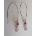 Earrings, Pink Crystal Beads+Pink Clay Disc`s, Nickel Findings And Ear Hooks, 64mm, 2pc