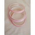 Cherie Bangle, 3pc Acrylic Bangle Set, Pink With White Inner, Inside Dia - 65mm, Width 8mm + 17mm