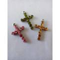 Pendant, Metal, Cross With Rhinestones, Nickel, Random Colours, 26mm x 16mm, 1pc