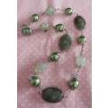Necklace, Green Glass Pearls+Semi-Precious Beads, Nickel Findings, Toggle Clasp, 50cm