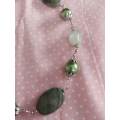 Necklace, Green Glass Pearls+Semi-Precious Beads, Nickel Findings, Toggle Clasp, 50cm