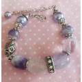 Bracelet, Lilac Glass Pearl+Purple Amethyst+Clear  Beads, Nickel Findings, Lobster Clasp, 19cm + 5cm