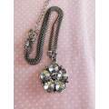 Necklace, Flower Design Clear Rhinestone Pendant, Rope Chain, Nickel Findi,Lobster Clasp, 54cm + 5cm