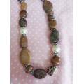 Necklace, Beige+Brown Glass Pearls+Brown Semi-Precious Bead Nickel Findings, Lobster Clasp, 48cm+5cm