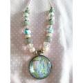 Mistique Necklace, Blue+Pink Pendant With Pandora Style Beads On Pink Leather, 44cm, 1pc