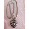 Riza Necklace, Heart Pendant+Pink Rhinestones+Rope Chain, Signoretti Clasp, 50cm