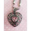 Riza Necklace, Heart Pendant+Pink Rhinestones+Rope Chain, Signoretti Clasp, 50cm
