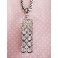 Necklace, Pendant+Clear Rhinestones On Rope Chain, Nickel, Lobster Clasp, 48cm