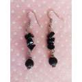 Earrings, Black Lava Beads+Black Onyx Chips, Nickel Ear Hooks + Nickel Findings, 55mm