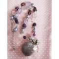 Purple Amethyst+Purple Glass Pearls+Clea+Semi-Precious Pend Nickel Findings, Lobster Clasp, 46cm+5cm