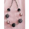 Necklace, Black Lava Beads+Purple Foil Beads+Black Egyption Beads+Purple Rh, Toggle Clasp, 48cm, 1pc