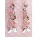 Earrings, Pink Crystal Cubes, Nickel Findings+Ear Studs, 42mm, 2pc