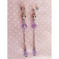 Earrings, Purple Crystal Beads, Nickel Findings+Ear Studs, 86mm, 2pc