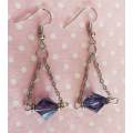 Earrings, Purple Bicone Crystal Beads, Nickel Findings+Ear Hooks, 50mm, 2pc
