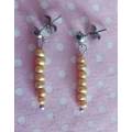 Earrings, Yellow Freshwater Pearls, Nickel Findings And Ear Studs, 29mm, 2pc