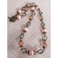 Necklace, Pink Glass Pearls With Pink Crystal Beads, Copper Findings, Toggle Clasp, 48cm