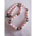 Necklace, Shades Of Pink Glass Pearls+Pink Crystal Beads, Copper Findings, Toggle Clasp, 44cm