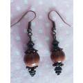 Earrings, Gold Stone Semi-Precious Beads, Copper Findings And Ear Hooks, 43mm