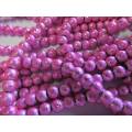 Glass Beads, Splashed, Round, Pink, 6mm, ±70pc