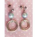 Earrings, Light Turquoise Freshwater Pearls, Nickel Findings And Ear Studs, 45mm, 2pc