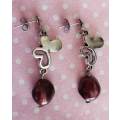 Earrings, Maroon Freshwater Pearls, Nickel Findings And Ear Studs, 43mm, 2pc