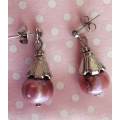 Earrings, Dusty Pink Freshwater Pearls, Nickel Findings And Ear Studs, 26mm, 2pc