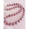 Necklace, Dusty Pink Freshwater Pearls+Clear AB Crystal Beads, Nickel Findings, Box Clasp, 46cm