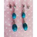 Earrings, Turquoise Semi-Precious Beads, Nickel Findings And Ear Studs, 42mm