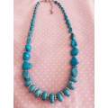 Turquoise Semi-Precious Beads+Rondals+Clear Rhinestones, Nickel Findings, Lobster Clasp, 48cm+5cm