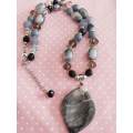 Black+Grey+Clear Semi-Precious+Crystal+Shell Pearl Beads+P, Nickel Findings, Lobster Clasp, 48cm+5cm