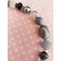 Black+Grey+Clear Semi-Precious+Crystal+Shell Pearl Beads+P, Nickel Findings, Lobster Clasp, 48cm+5cm