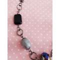 Black+Grey Semi-Precious Beads+Crystal+Black Crystal Beads+Nickel Findings, Lobster Clasp, 50cm+6cm