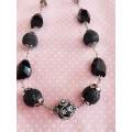 Burtell Necklace, Black Lava+Crystal+Egyptian Beads, Nickel Findings, Lobster Clasp, 46cm+5cm