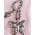 Necklace, Butterfly Pendant+Rope Chain, Nickel Chain, Lobster Clasp, 46cm
