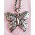 Necklace, Butterfly Pendant+Rope Chain, Nickel Chain, Lobster Clasp, 46cm