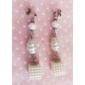 Earrings, Beige Acrylic Beads, Nickel Findings And Ear Studs,  60mm, 2pc