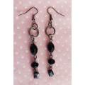 Earrings, Black Crystal Beads, Black Nickel Findings+Ear Hooks, 70mm