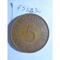 1971 Mauritius 5 cent