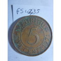 1971 Mauritius 5 cent