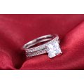 Stunning 1.50 Carat Princess Cut Simulated Diamond Ring Set (Double Band). Sizes Available : 6;7;8