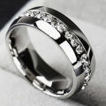 Beautiful Unisex Stainless Steel Crystal Ring - Size 12