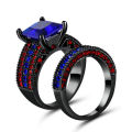 2 Pcs Beautiful Black, Red, Blue Crytsal Ring Set - Size 8