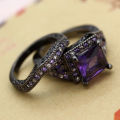 Beautiful Black Gold Filled 2 Pcs Ring Set - Size 8 + Complimentary Gift Box