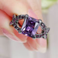 Beautiful Black Gold Filled, Purple Crystal Ring - Size 6