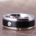 Black Band Stainless Steel Crystal Ring - Size 8