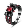 Beautiful Black Gold Filled Ruby Red Crystal Ring - Size 8