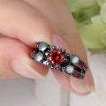 Beautiful Black Gold Filled Ruby Red Crystal Ring - Size 8